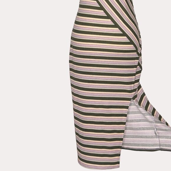 Live To Be Spoiled Rib Knit Midi Dress Side Slit Striped S - Picture 3 of 7